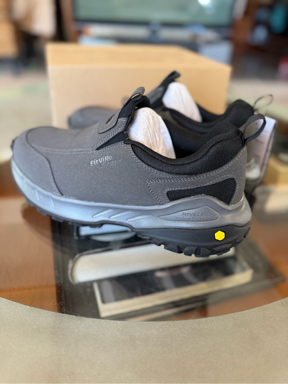 FitVille Low Top LugMax Outdoor Men's Slip-On Trekking Walking Shoes Slate Gray - Picture 3 of 11